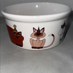Party Cat by Ursula Dodge Stoneware White Cat Food Water Bowl Cartoon Design